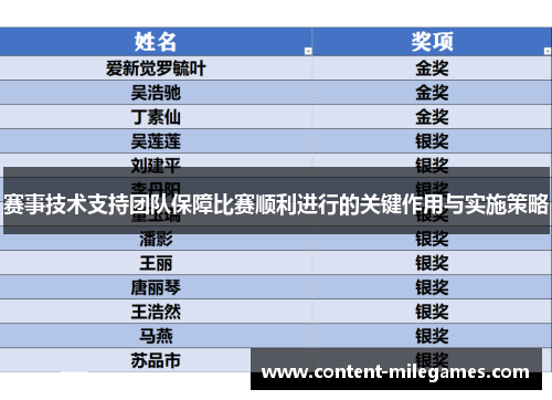 赛事技术支持团队保障比赛顺利进行的关键作用与实施策略