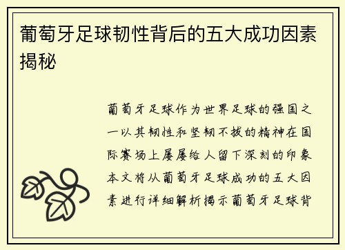 葡萄牙足球韧性背后的五大成功因素揭秘