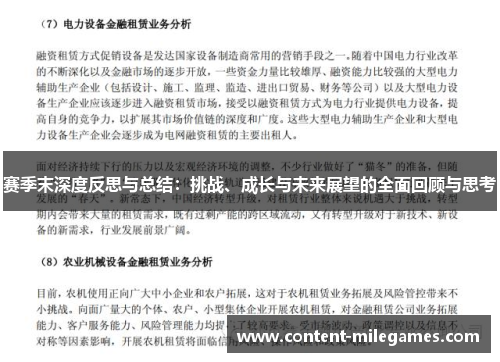 赛季末深度反思与总结：挑战、成长与未来展望的全面回顾与思考